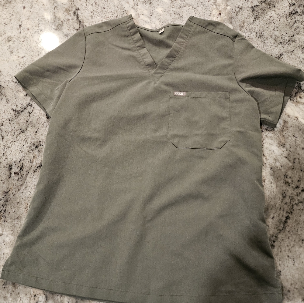 Code next green scrub top and flare scrub pants set